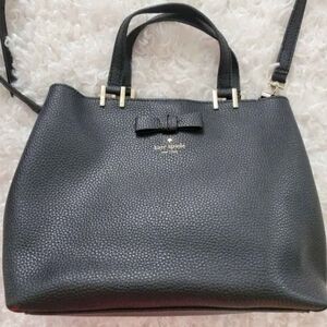 kate spade Black Pebbled Leather Bow Satchel with Shoulder Strap